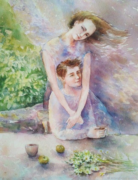 Мама с ребенком акварель