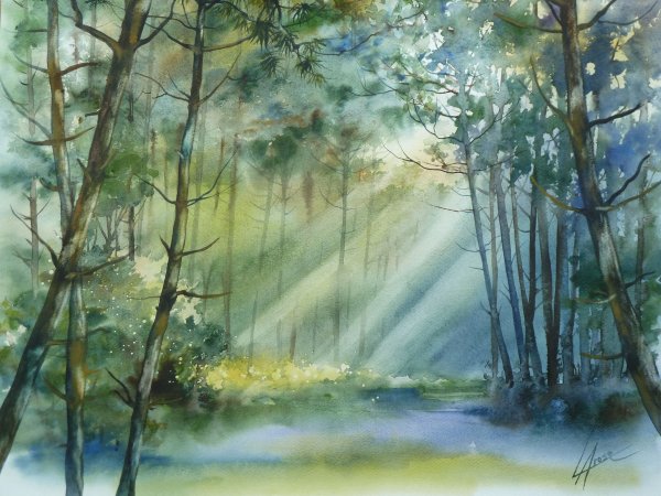 Лес акварелью
