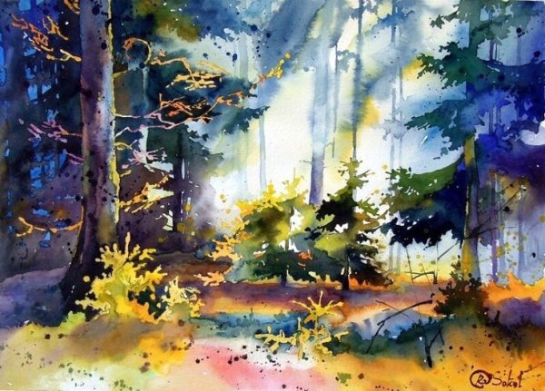 Этюд аллеи акварелью