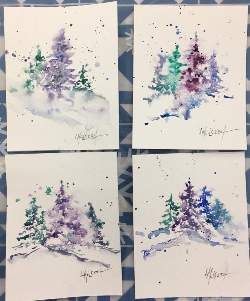 Новогодние открытки своими руками акварелью