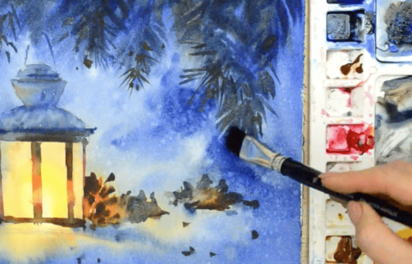 Зимний пейзаж гуашью