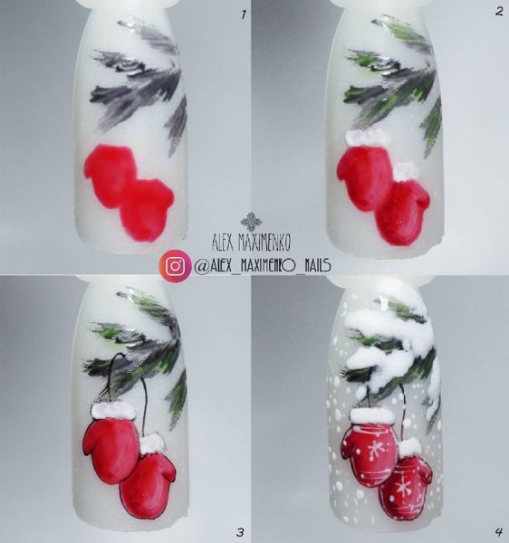 Новогодняя акварель на ногтях