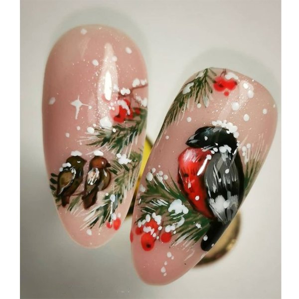 Новогодний пейзаж на ногтях