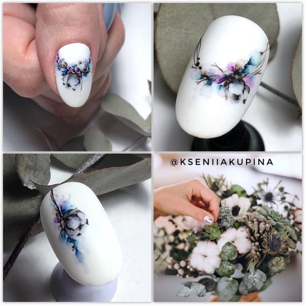 Хлопок акварелью на ногтях