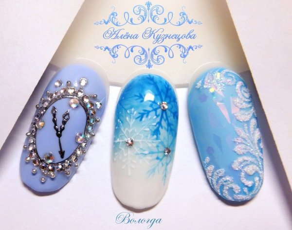 Зимняя роспись на ногтях