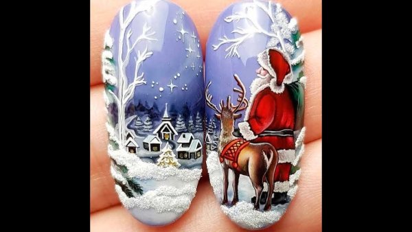 Новогодний пейзаж на ногтях