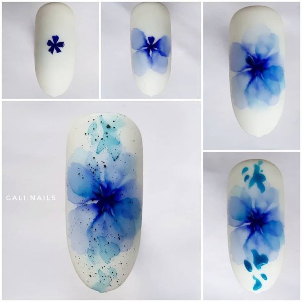 Цветы на ногтях акварельными красками