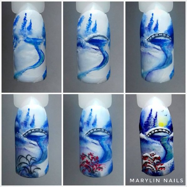 Зимний дизайн ногтей пошагово