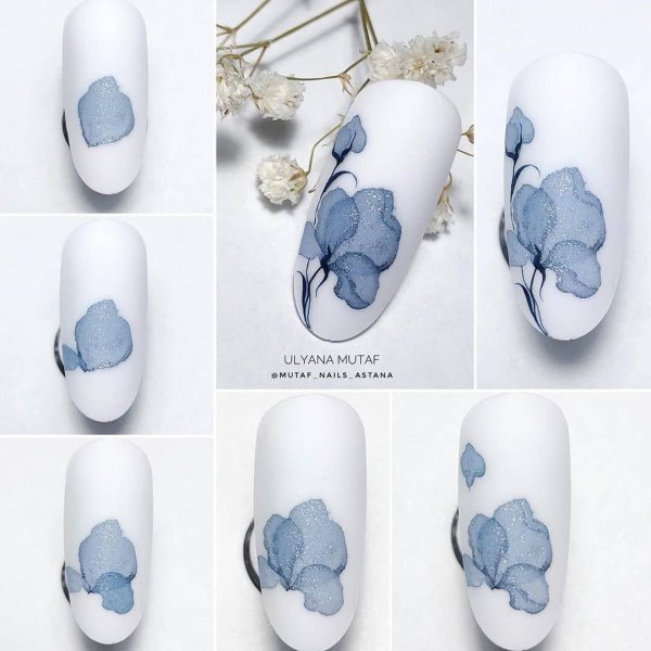 Акварель на ногтях пошаго