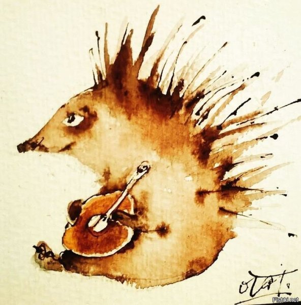 Ежик акварель