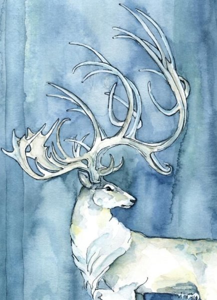 Северный олень акварель