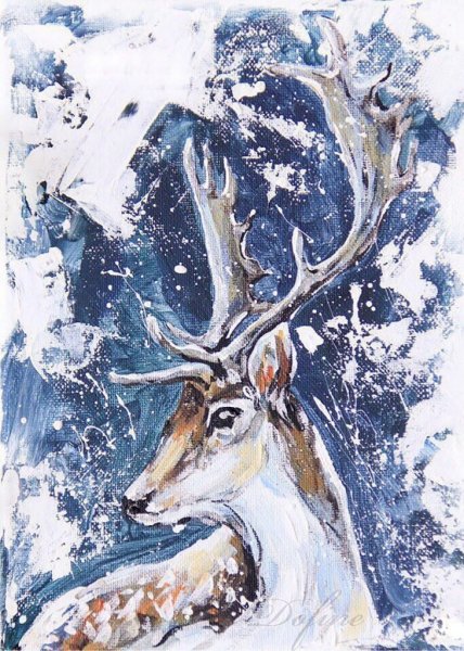 Северный олень акварель