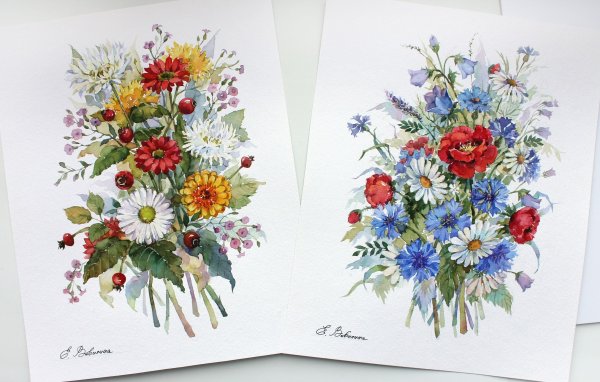 Васильки и ромашки акрилом