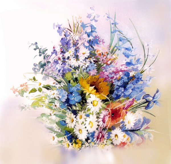 Полевые цветы цветными карандашами