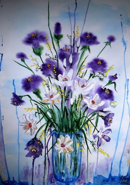 Букет полевых цветов гуашью