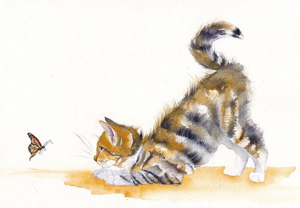 Рисунок кота акварелью