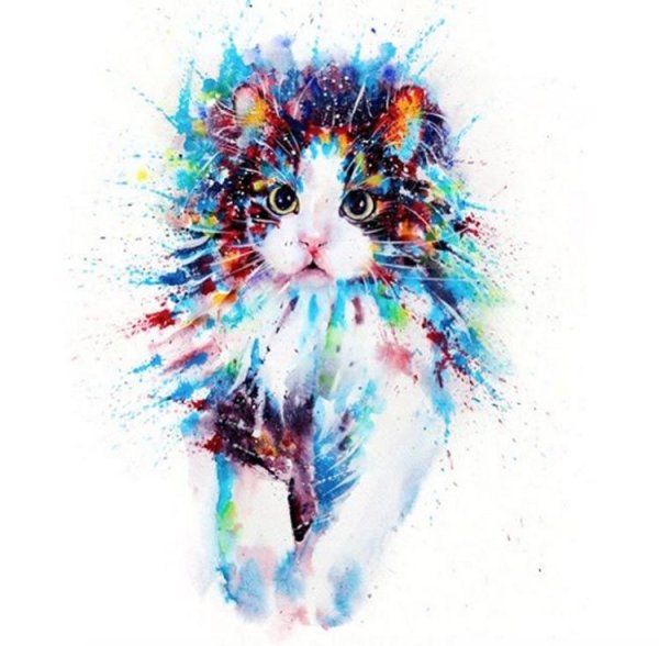Кот акварелью разноцветный