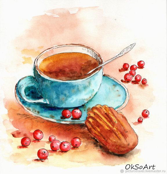Чаепитие акварель