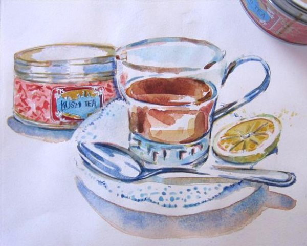 Встреча акварель чашка чая