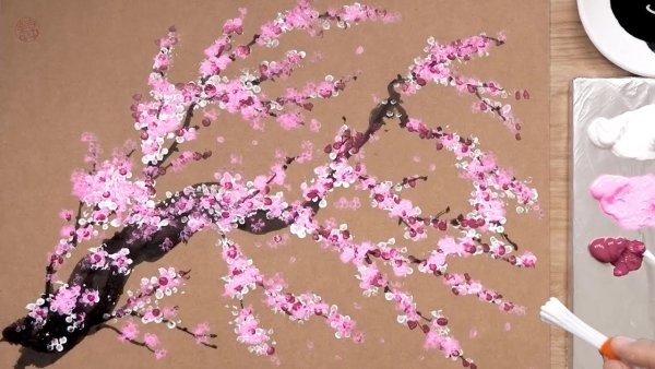 Ветка Сакуры ватными палочками