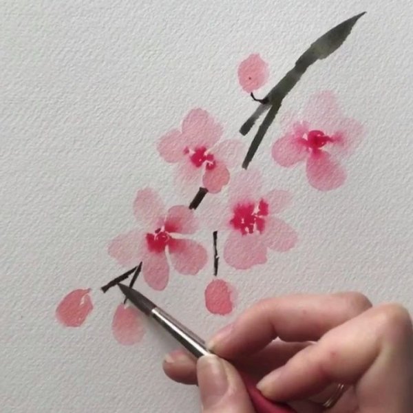 Ветка Сакуры красками