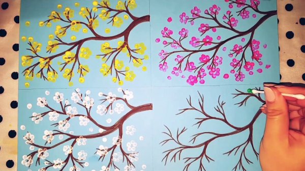 Рисование Сакуры ватными палочками
