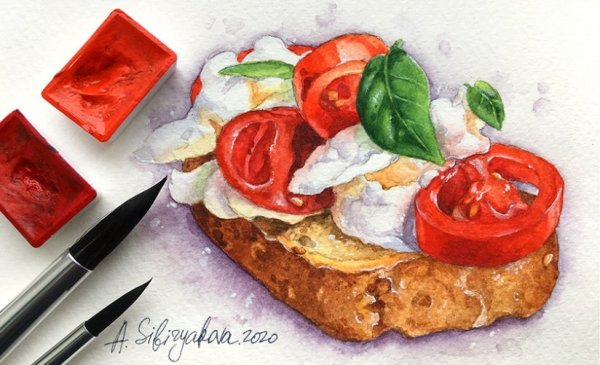 Акварельная живопись еда