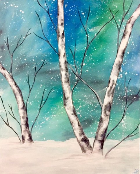 Зимний вечер акварель