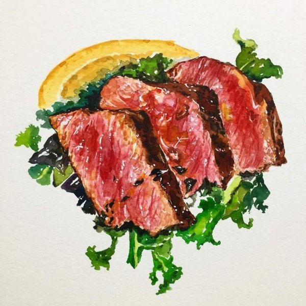 Тарелка с едой акварель