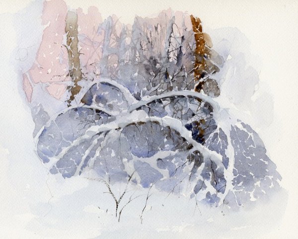 Зима акварель