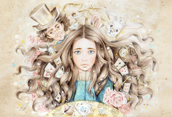 Алиса в стране чудес акварель