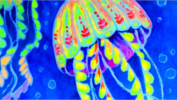 Мои любимые рыбки восковые мелки и акварель