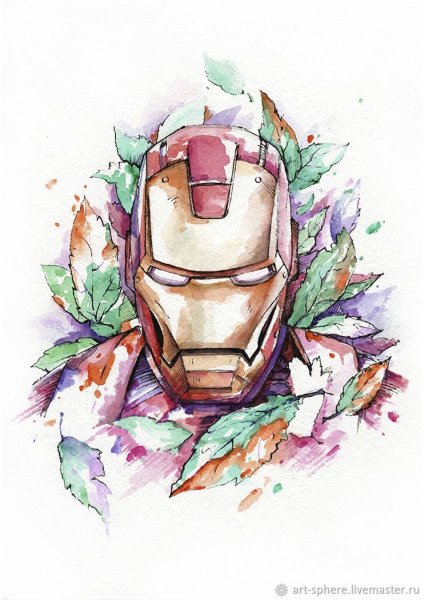 Железный человек арт акварель