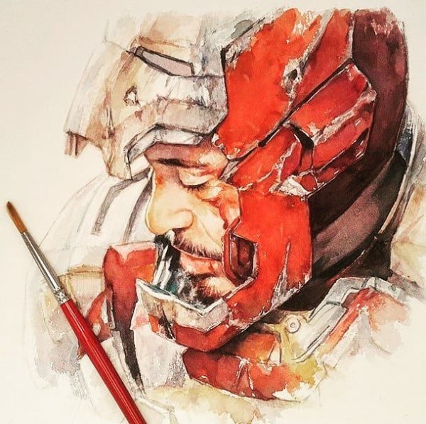 Тони Старк акварель