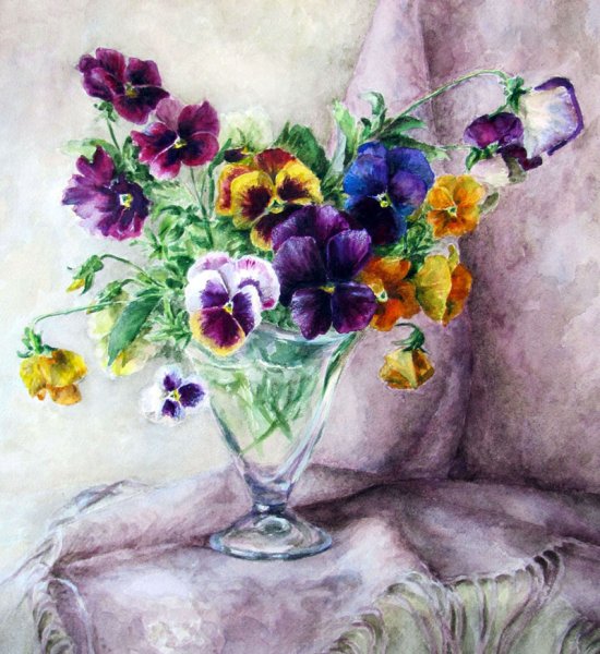 Акварельное тату Анютины глазки