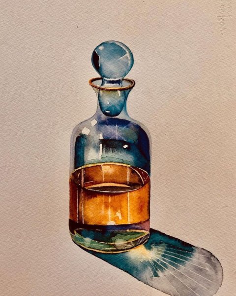 Стеклянные бутылочки акварелью