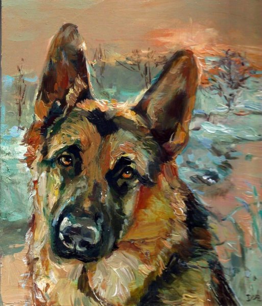 Восточноевропейская овчарка живопись