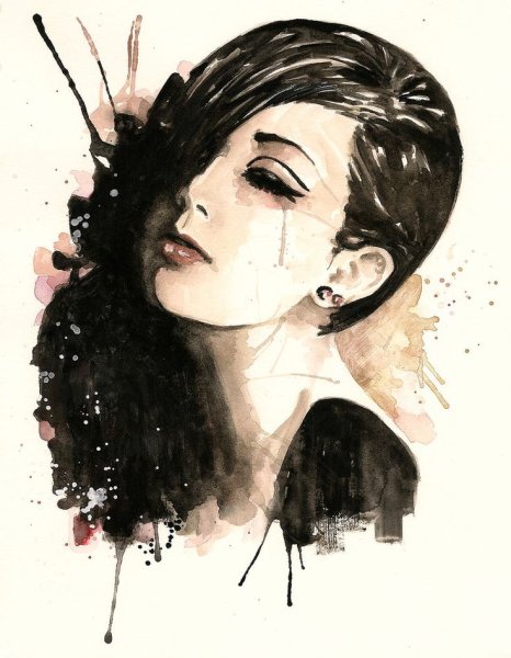 Черно белый портрет акварелью