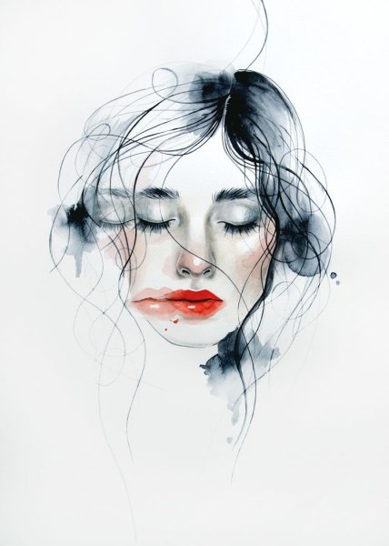 Лицо девушки акварелью