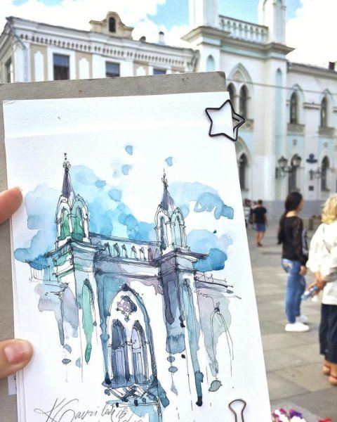 Акварельный скетч Москва архитектура