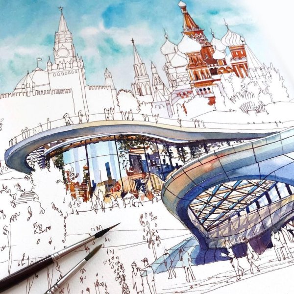 Парк Зарядье акварелью