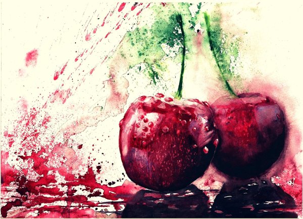 Вишня акварелью