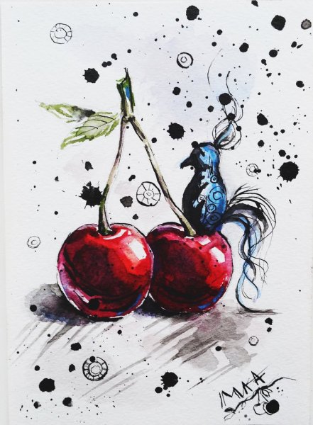 Вишня акварелью