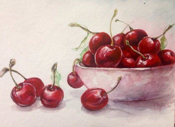 Вишня акварелью