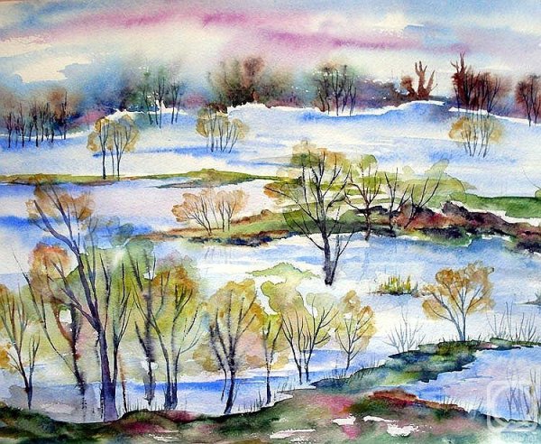 Весенний пейзаж акварелью