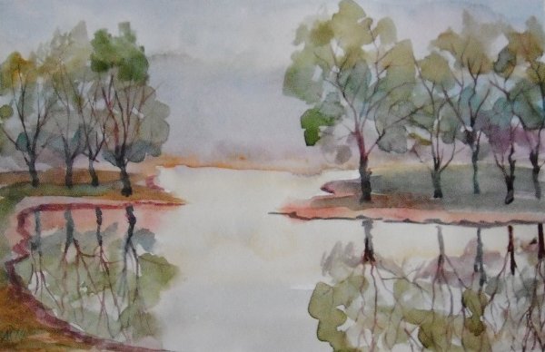 Весенний пейзаж акварелью легкий