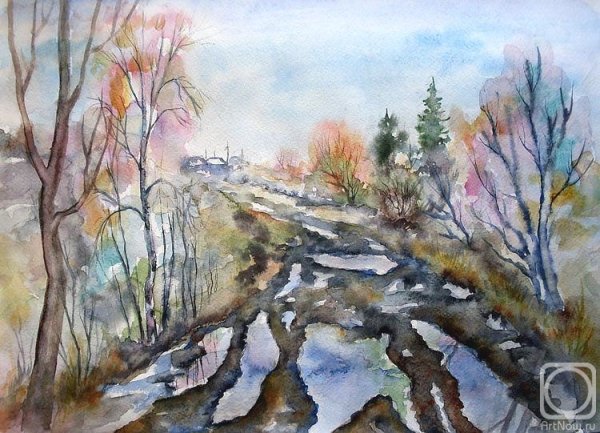 Этюд зимний пейзаж акварелью Андрей Крутов