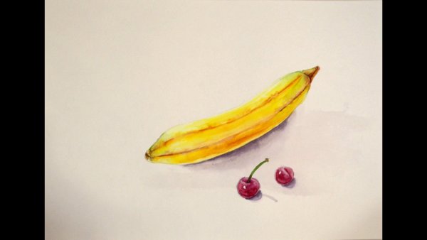 Банан акварелью для начинающих