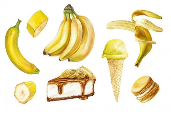 Банан в разрезе акварелью