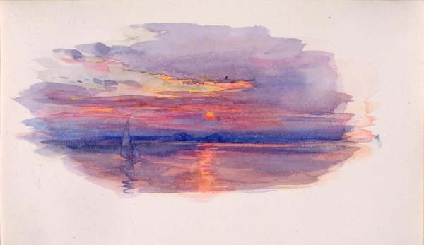 Рассвет на море акварель